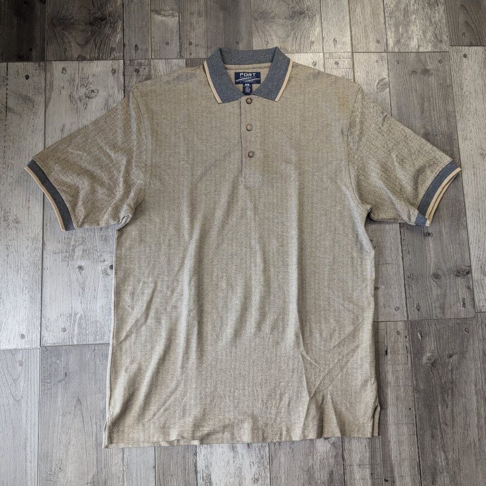 Port Authority, Chevron Knit Short Sleeve Polo Shirt, Tan/Grey, Sz M